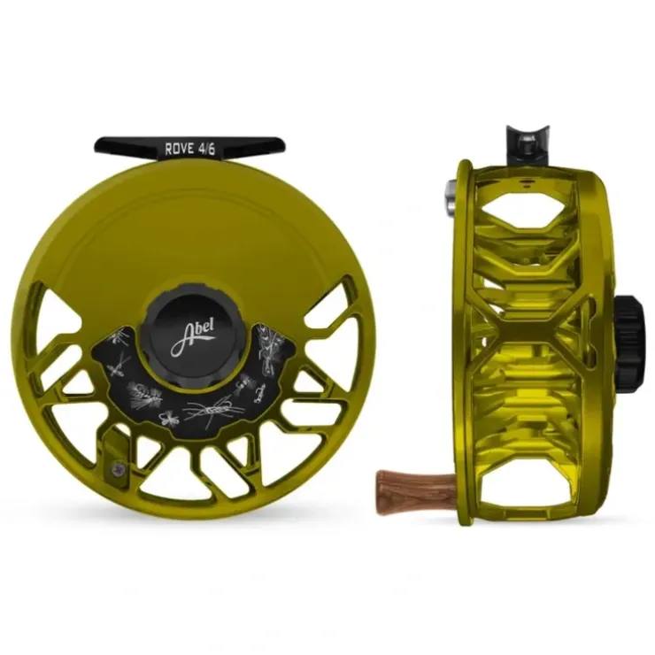 Abel ROVE Reel 4/6 Olive, Gloss Black Drag Knob and Freshwater Flies Engraving with Walnut Handle - Your Premium Fishing Gear Store Rods Lines Baits Accessories^ Best