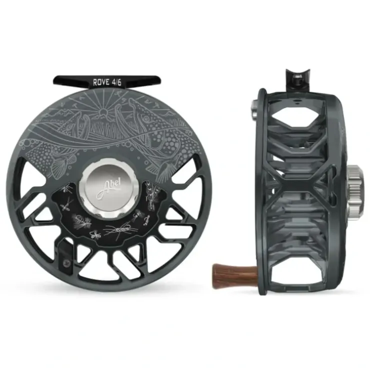Abel ROVE Reel 4/6 Slate Grey, Platinum Drag Knob, Underwood Drift and Freshwater Flies Engraving with Rosewood Handle - Your Premium Fishing Gear Store Rods Lines Baits Accessories^ Best