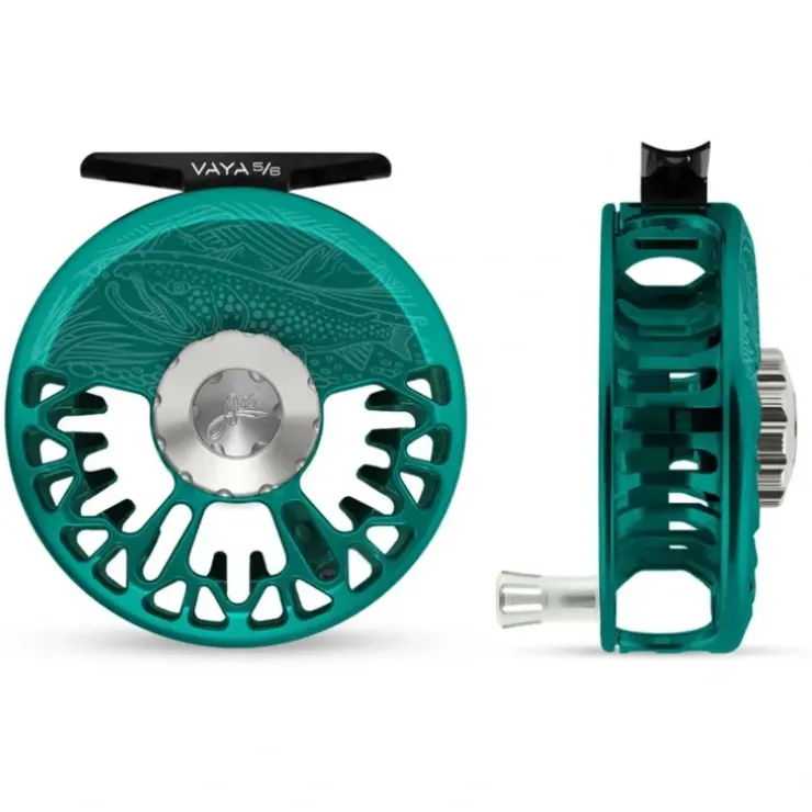 Abel Vaya Reel 5/6 Teal, Platinum Drag Knob, Underwood On the Hunt Engraving with Platinum Handle - Your Premium Fishing Gear Store Rods Lines Baits Accessories^ New
