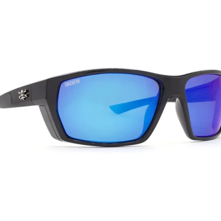 Calcutta Calico Sunglasses Shiny Black Frame Blue Mirror Lens - Your Premium Fishing Gear Store Rods Lines Baits Accessories^ Fashion