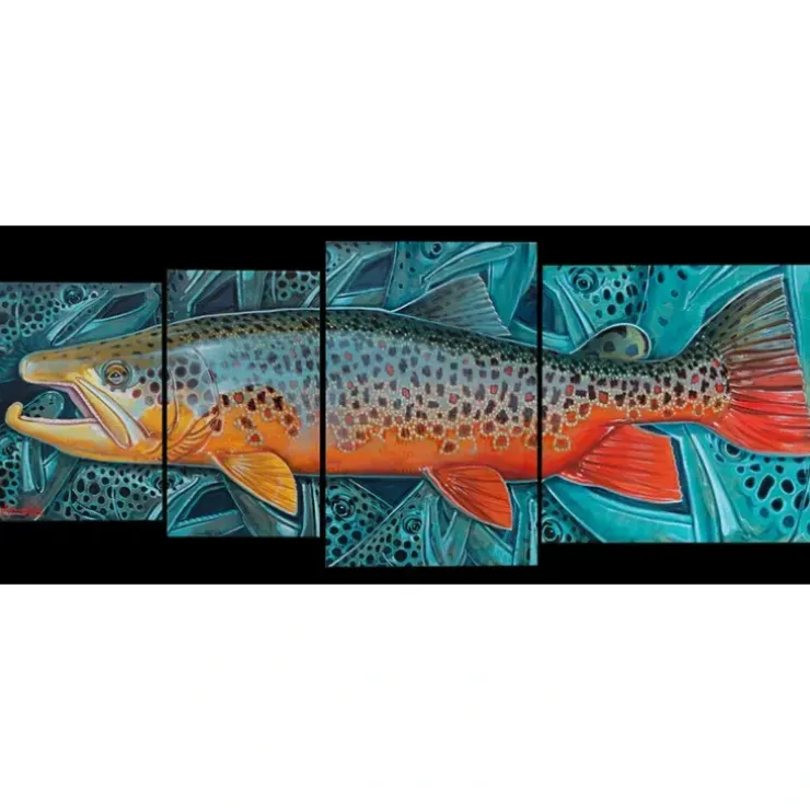DeYoung 4 Panel Brown Teal Canvas Print - Your Premium Fishing Gear Store Rods Lines Baits Accessories^ Online