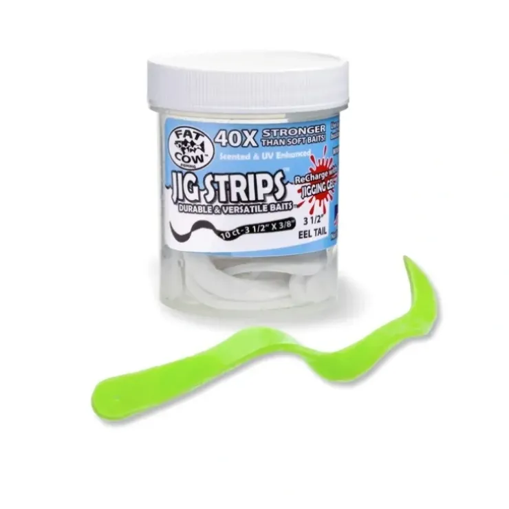 Fat Cow Jig Strips Eel Tail 3 1/2" X 3/8" Scented, Glow - Your Premium Fishing Gear Store Rods Lines Baits Accessories^ Hot