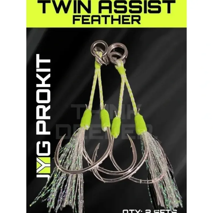 JYG Pro Fishing Twin Assist Hooks w/ Feather - Your Premium Fishing Gear Store Rods Lines Baits Accessories^ Shop