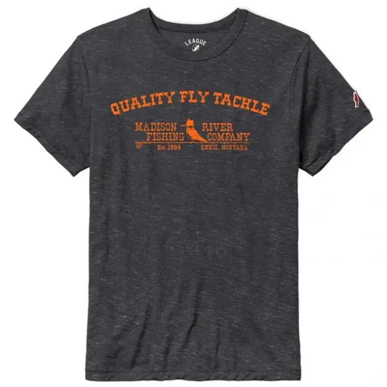 Logo Quality Fly Tackle Sueded S/S T-Shirt Black w/Gray Logo - Your Premium Fishing Gear Store Rods Lines Baits Accessories* Fly Fishing