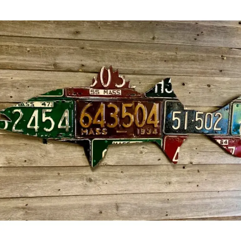 Massachusetts Striped Bass Antique License Plate Art - Your Premium Fishing Gear Store Rods Lines Baits Accessories* Shop All