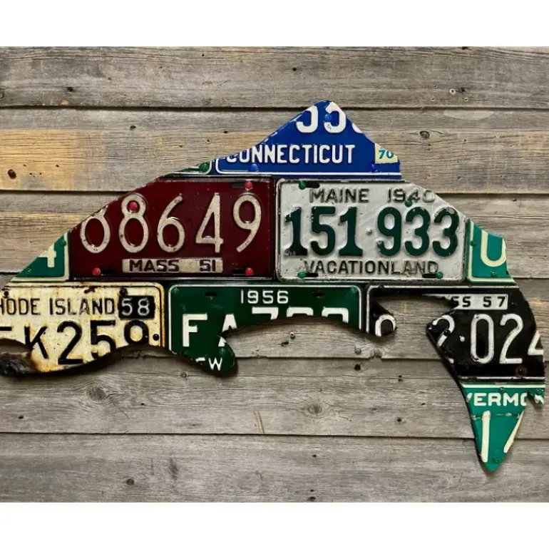 New England Antique Trout License Plate Art - Your Premium Fishing Gear Store Rods Lines Baits Accessories* Fly Fishing