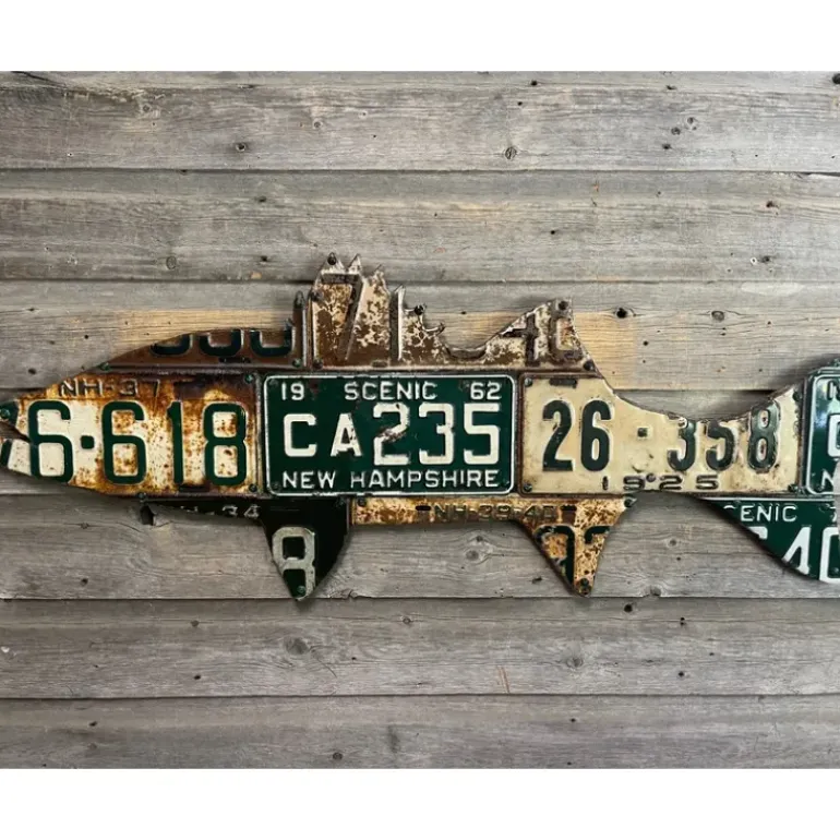New Hampshire Striped Bass Antique License Plate Art - Your Premium Fishing Gear Store Rods Lines Baits Accessories* Shop All