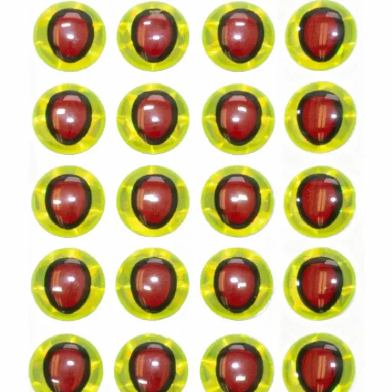 Oval Pupil 3D Eyes - Chartreuse/Red - Your Premium Fishing Gear Store Rods Lines Baits Accessories* Fly Fishing