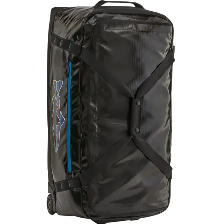 Patagonia Black Hole Wheeled Duffel 100L Black w/Fitz Trout - Your Premium Fishing Gear Store Rods Lines Baits Accessories* Fishing Line