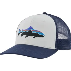 Patagonia Fitz Roy Trout Trucker Hat White w/New Navy - Your Premium Fishing Gear Store Rods Lines Baits Accessories* Shop All