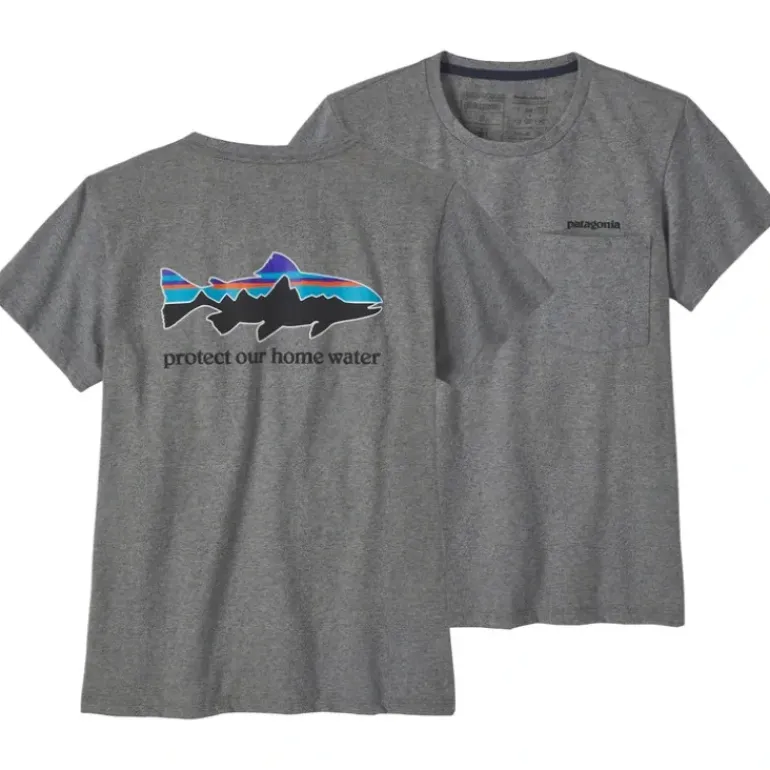 Patagonia Womens Home Water Pocket Responsibili-Tee - Gravel Heather - Your Premium Fishing Gear Store Rods Lines Baits Accessories* Shop All