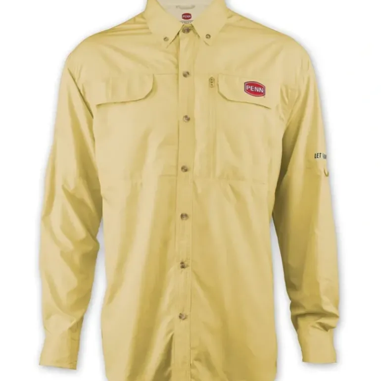 Penn Fishing Long Sleeve Button Down Yellow Performance Shirt, Vented Back XXL - Your Premium Fishing Gear Store Rods Lines Baits Accessories* Shop All