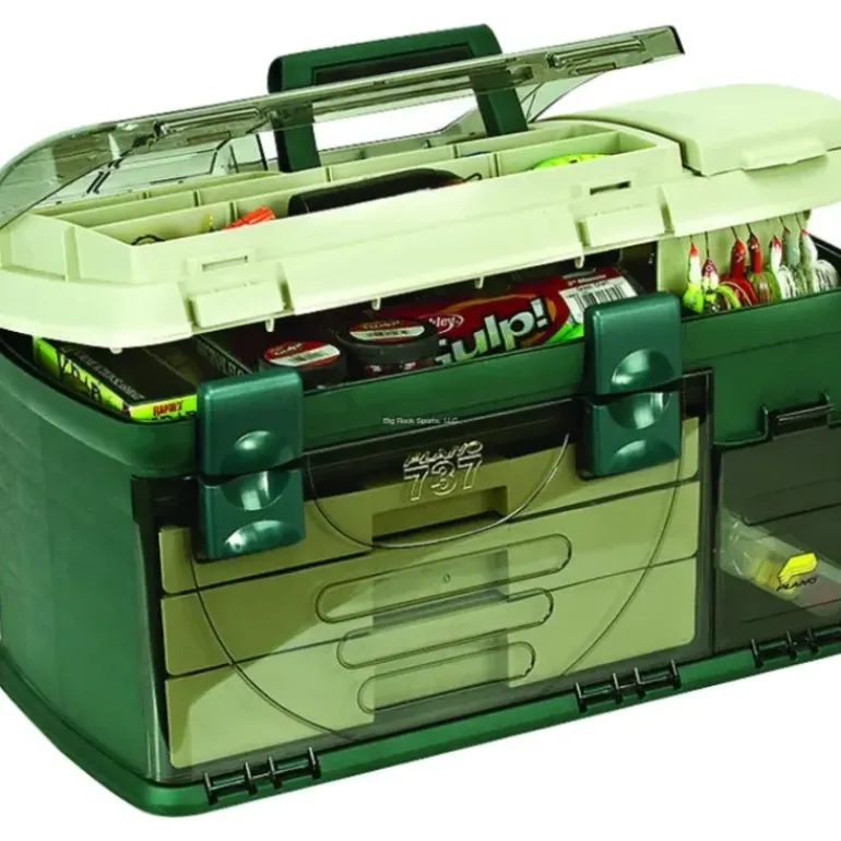 Plano Three-Drawer Tackle Box, X-Large, Green/Beige, 21x12x12" w/1-3500 Stow - Your Premium Fishing Gear Store Rods Lines Baits Accessories* Bait