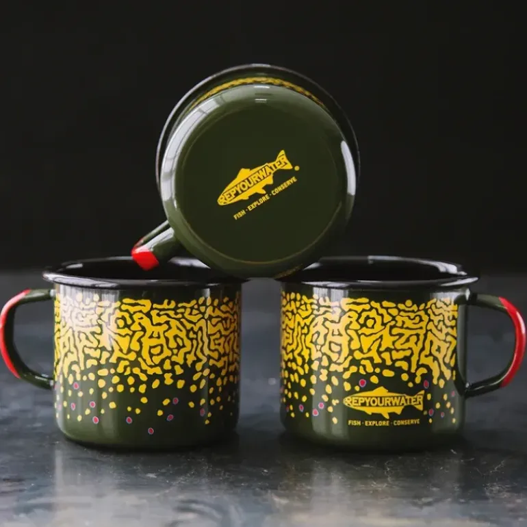 Rep Your Water Brook Trout Skin Enamel Camp Mug - Your Premium Fishing Gear Store Rods Lines Baits Accessories* Shop All