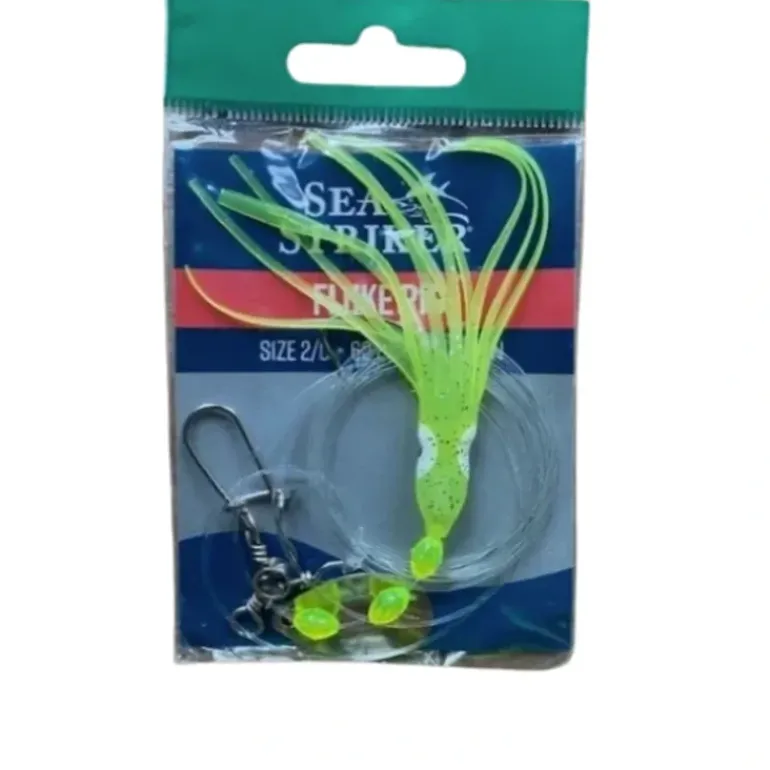 Sea Striker Fluke Flounder Hoochie Rig, Size 2/0, 40lb Leader, Chartreuse - Your Premium Fishing Gear Store Rods Lines Baits Accessories* Shop All
