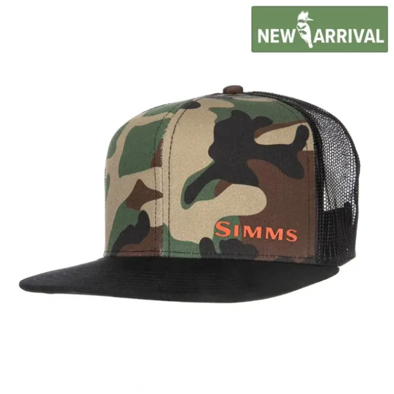 Simms CX Flat Brim Cap Woodland Camo - Your Premium Fishing Gear Store Rods Lines Baits Accessories* Shop All