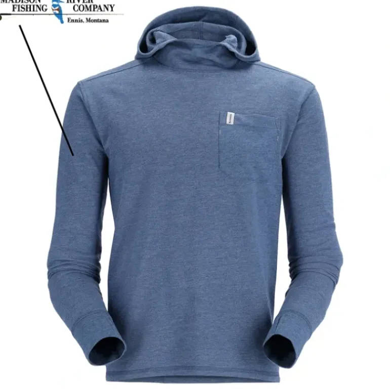 Simms Logo Henry's Fork Hoody Navy Heather - Your Premium Fishing Gear Store Rods Lines Baits Accessories* Shop All