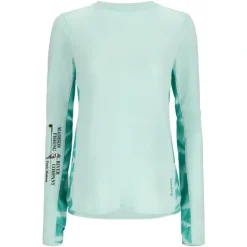 Simms Logo Womens SolarFlex Crew Sea Breeze/Wave Print Gulf Blue - Your Premium Fishing Gear Store Rods Lines Baits Accessories* Shop All