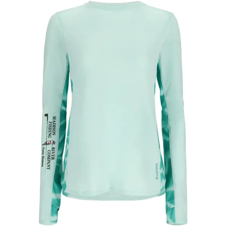 Simms Logo Womens SolarFlex Crew Sea Breeze/Wave Print Gulf Blue - Your Premium Fishing Gear Store Rods Lines Baits Accessories* Shop All