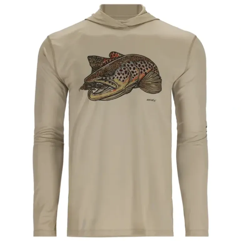 Simms Tech Hoody - Artist Series Stone/Brown Trout - Your Premium Fishing Gear Store Rods Lines Baits Accessories* Shop All