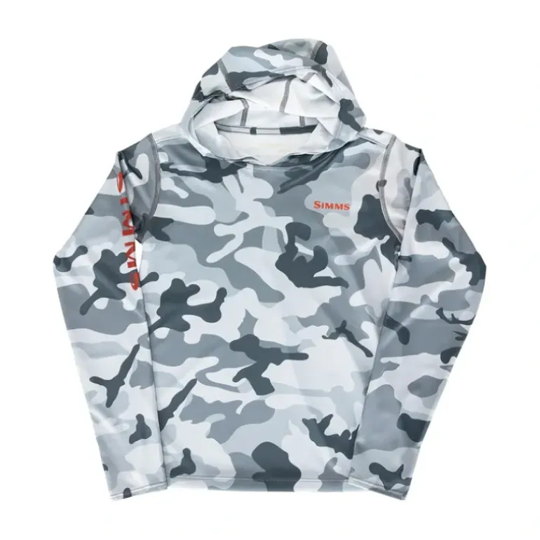 Simms Youth Solar Tech Hoody - Woodland Camo Steel - Your Premium Fishing Gear Store Rods Lines Baits Accessories* Shop All
