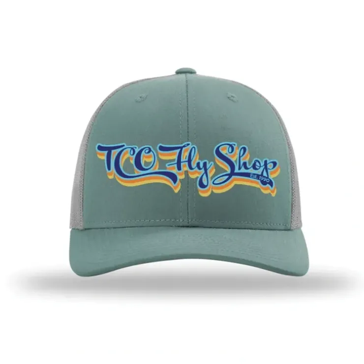 TCO Fly Shop Hat Low Pro Trucker - Retro Logo Light Teal / Lt. Gray - Your Premium Fishing Gear Store Rods Lines Baits Accessories^ Best