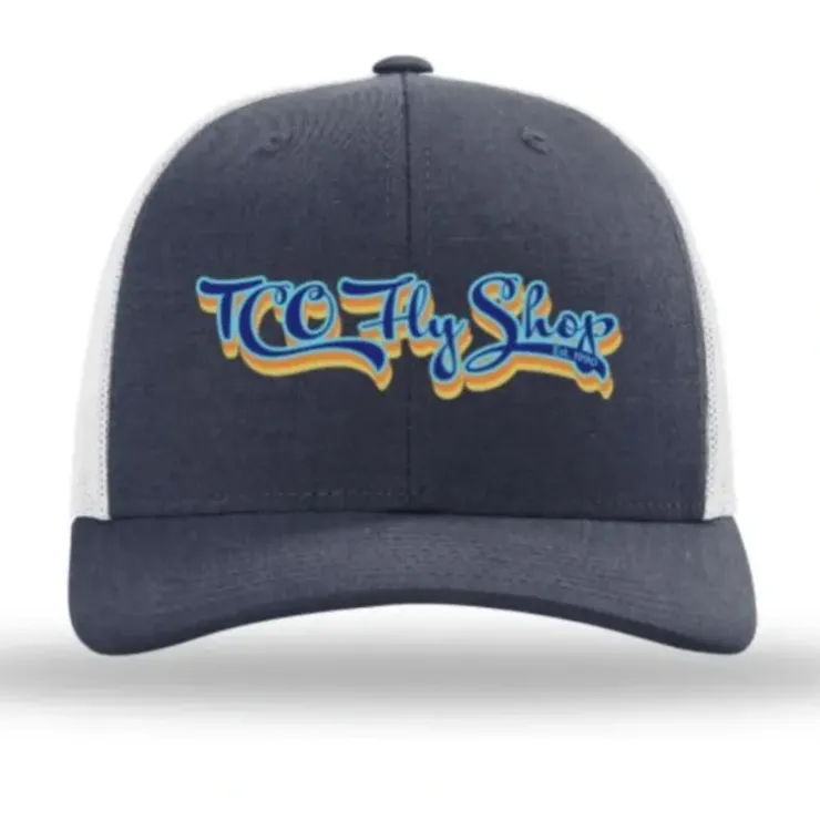 TCO Fly Shop Hat Low Pro Trucker - Retro Logo Heather Navy / Lt. Gray - Your Premium Fishing Gear Store Rods Lines Baits Accessories^ Store