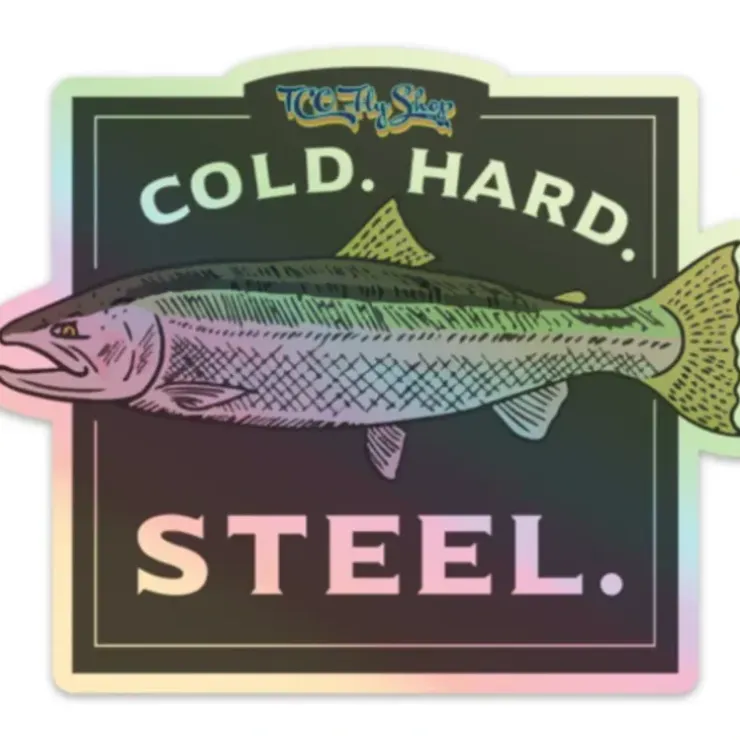 TCO Fly Shop's Cold Hard Steel Sticker - Your Premium Fishing Gear Store Rods Lines Baits Accessories^ Outlet