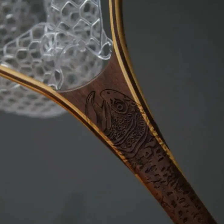 XL 18"x14" - Brown Trout Engraved - Natural Fly Fishing Traditional Landing Net - Your Premium Fishing Gear Store Rods Lines Baits Accessories^ Sale